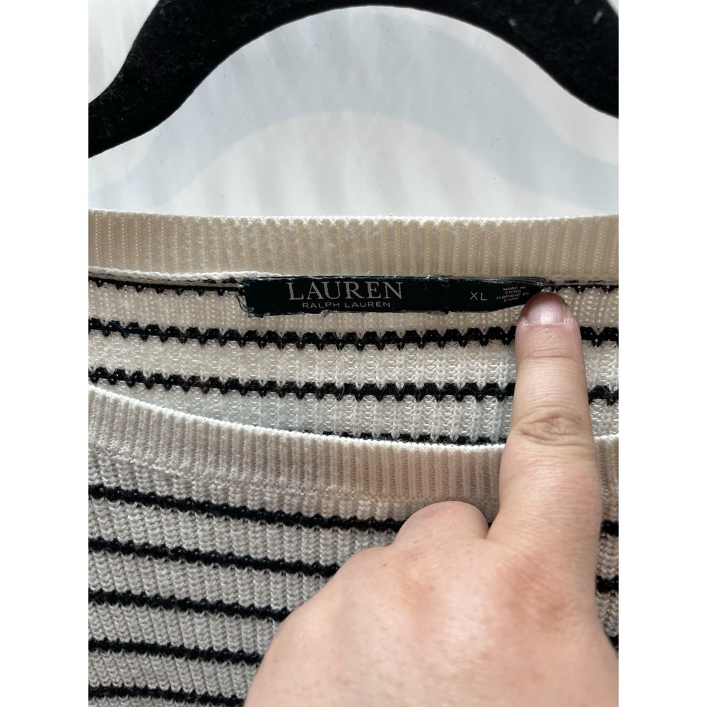 LRL  cream & black striped Off Shoulders coastal/farmhouse chic vibe XL - Picture 2 of 7